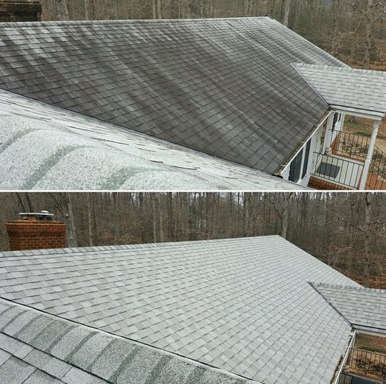 Soft wash roof cleaning in Akron Ohio