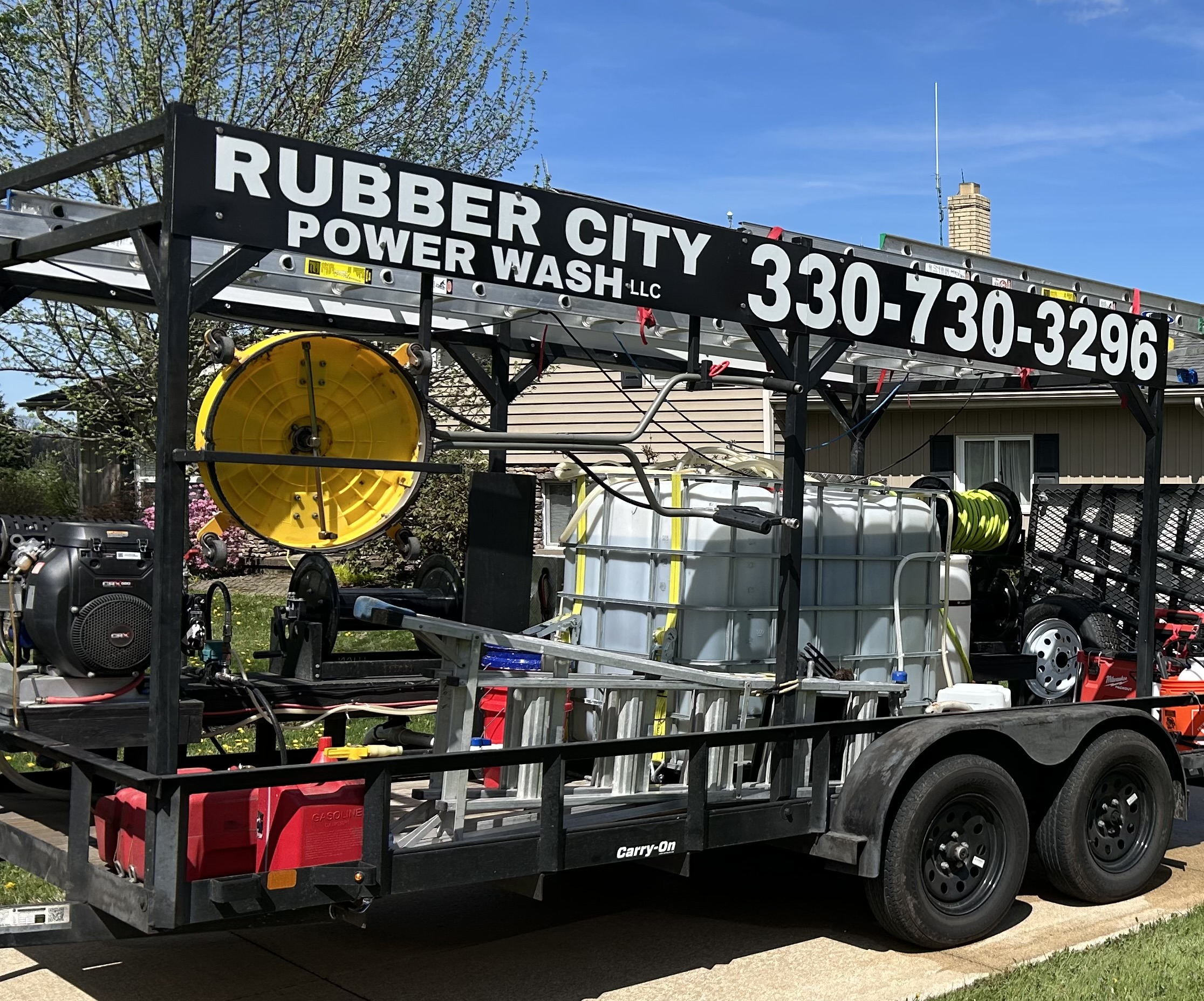 Rubber City Power Wash professional pressure washing trailer serving Akron and Northeast Ohio